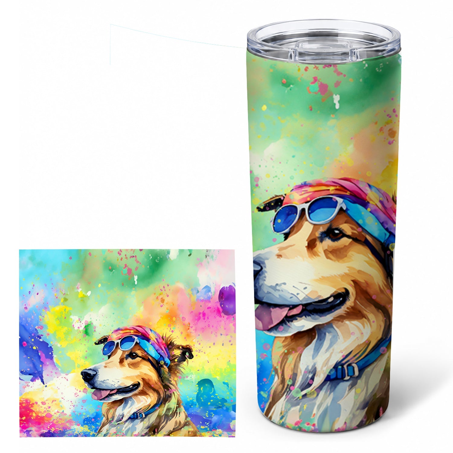 Collie Hippie Dawg Stainless Steel Skinny Tumbler 20 oz Vacuum Double Walled Reusable Insulated Travel Cup