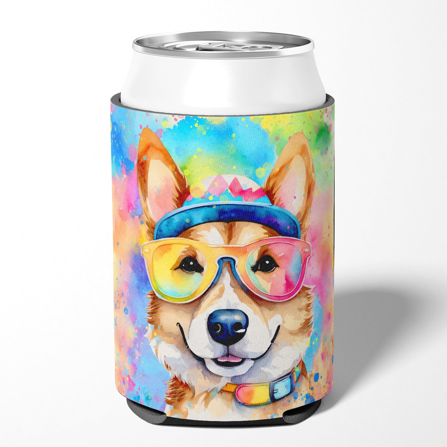 Corgi Hippie Dawg Can or Bottle Hugger Cooler Sleeve for Standard 12 oz Cans, Insulated Foam Beer & Soda Can Hugger Reusable