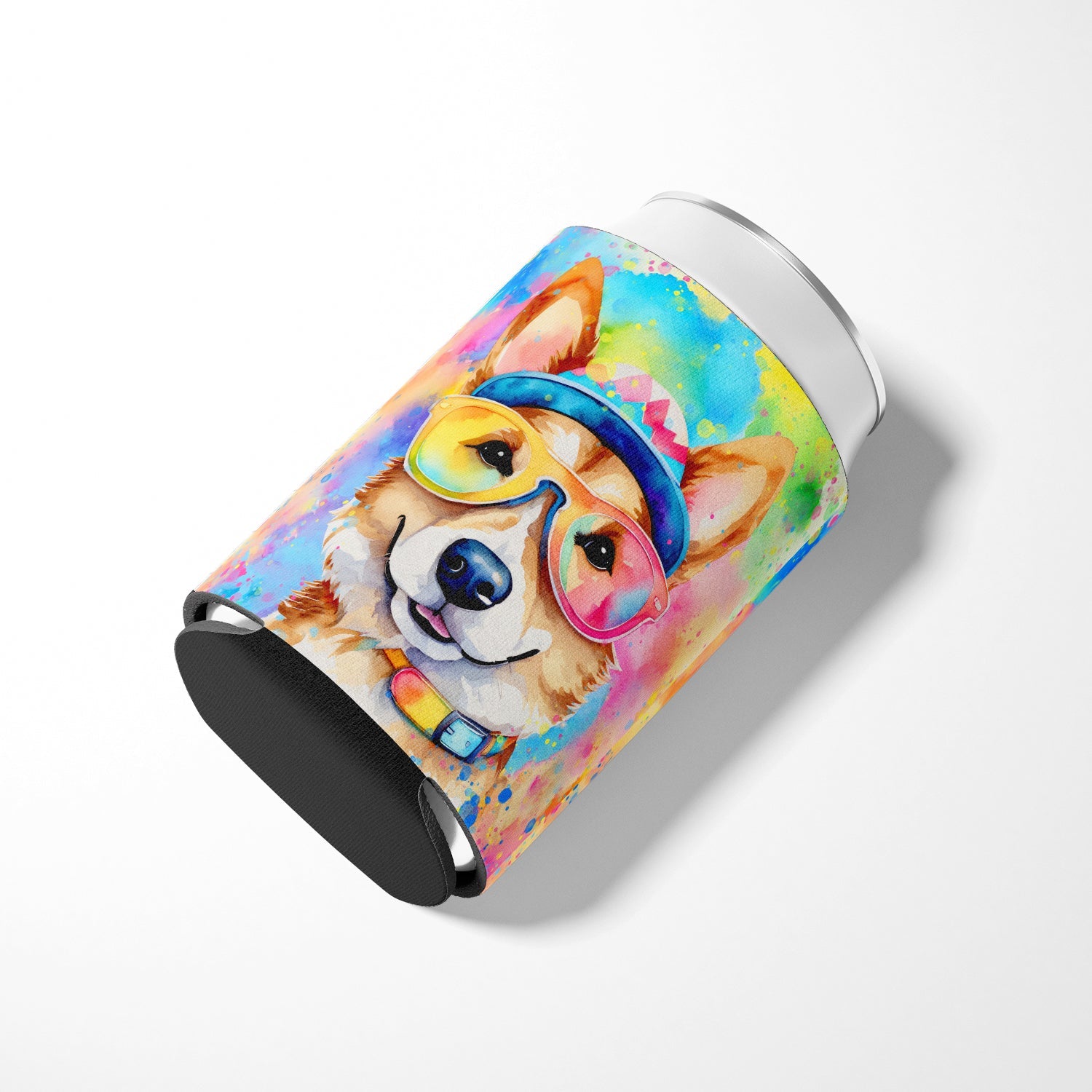 Corgi Hippie Dawg Can or Bottle Hugger Cooler Sleeve for Standard 12 oz Cans, Insulated Foam Beer & Soda Can Hugger Reusable