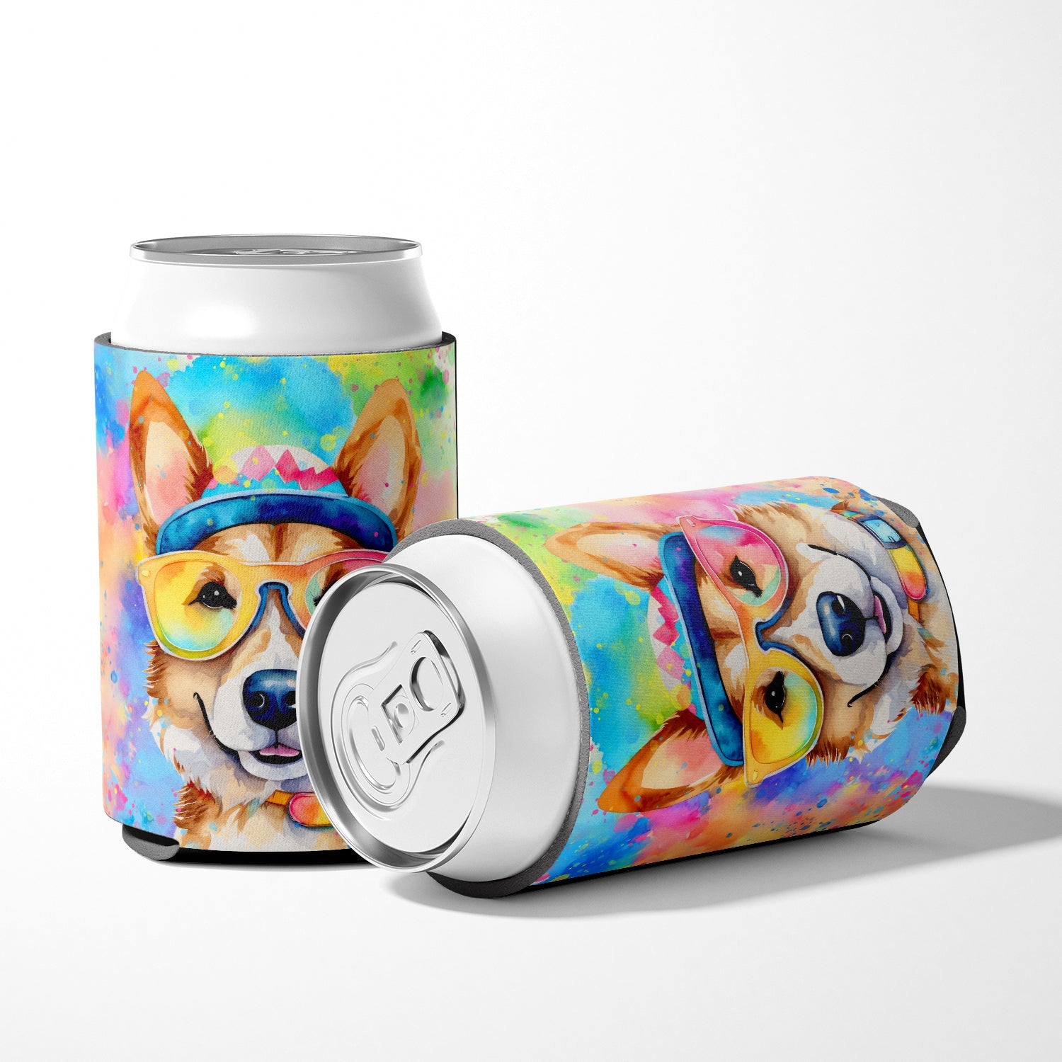 Corgi Hippie Dawg Can or Bottle Hugger Cooler Sleeve for Standard 12 oz Cans, Insulated Foam Beer & Soda Can Hugger Reusable