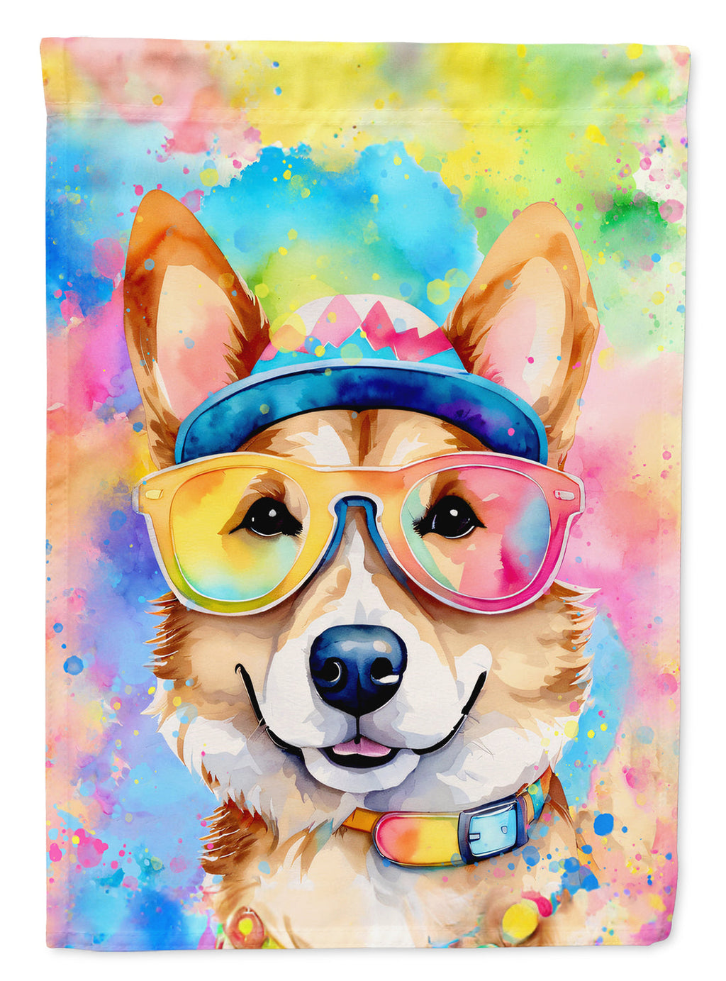 Corgi Hippie Dawg House Flag 28x40 Porch Sleeve Pole Decorative Outside Yard Banner Artwork Wall Hanging, Polyester