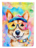 Corgi Hippie Dawg House Flag 28x40 Porch Sleeve Pole Decorative Outside Yard Banner Artwork Wall Hanging, Polyester