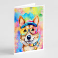 Corgi Hippie Dawg Greeting Cards Pack of 8 Blank Cards with Envelopes Whimsical A7 Size 5x7