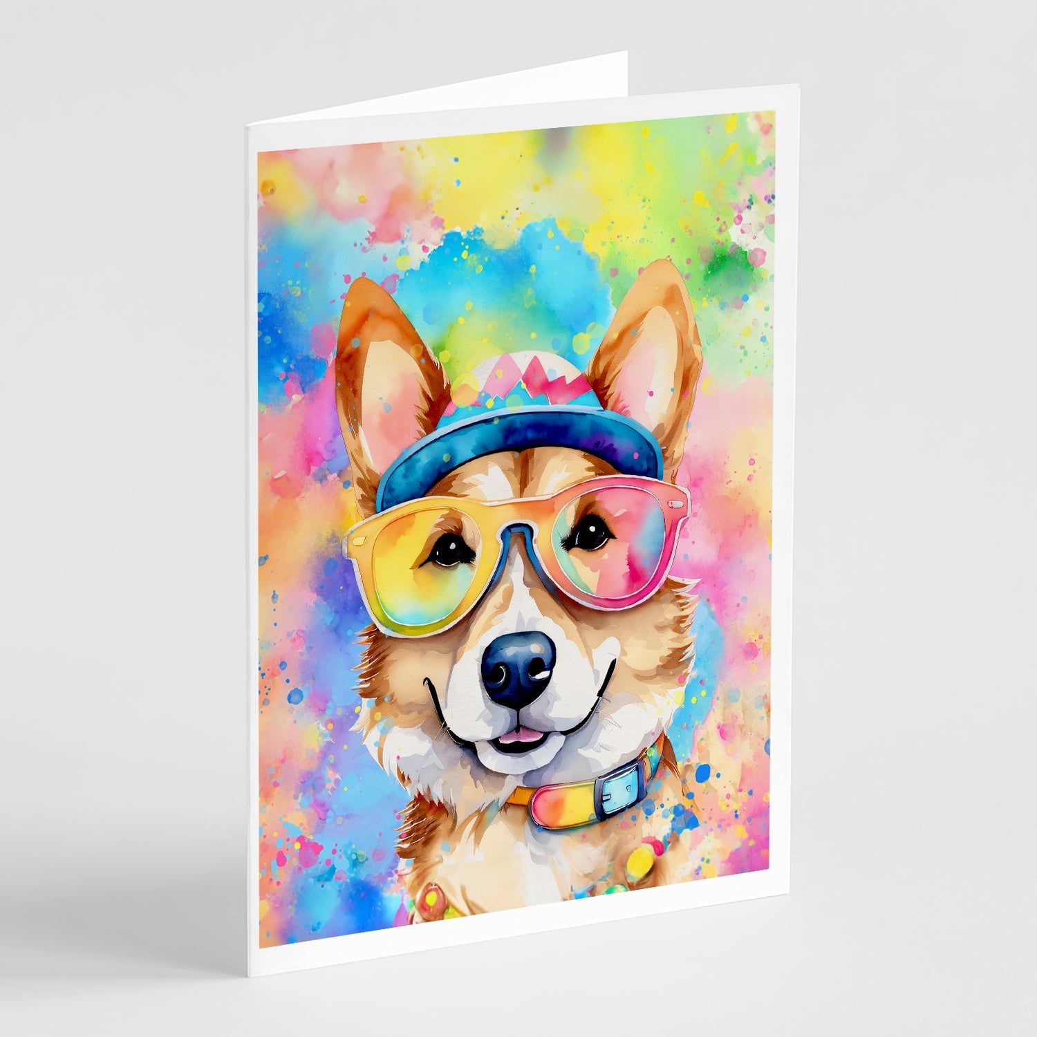 Corgi Hippie Dawg Greeting Cards Pack of 8 Blank Cards with Envelopes Whimsical A7 Size 5x7