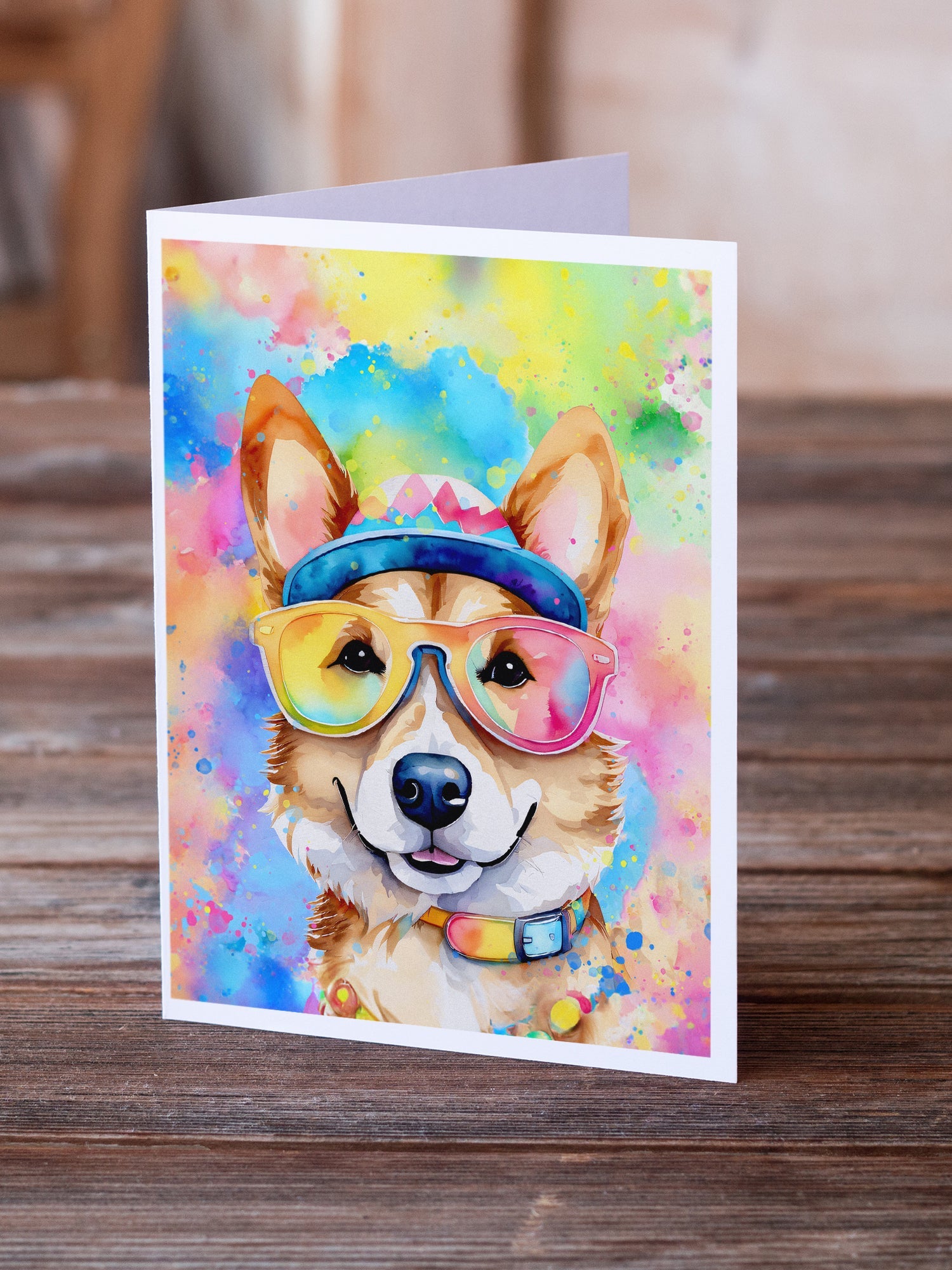 Corgi Hippie Dawg Greeting Cards Pack of 8 Blank Cards with Envelopes Whimsical A7 Size 5x7