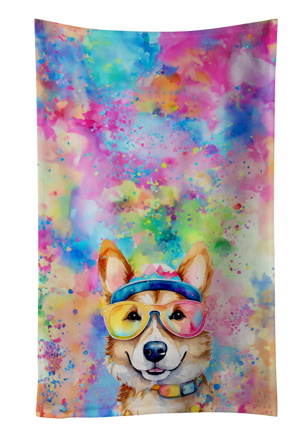 Corgi Hippie Dawg Kitchen Towel Velour Plush Front and Cotton Loop Back Machine Washable