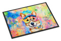 Corgi Hippie Dawg Doormat Indoor Outdoor 18H X 27W Front Door Mat Rugs for Entryway, Non Slip Washable