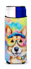 Corgi Hippie Dawg Slim Can Hugger , Insulated Foam Hugger for 12 oz Slim Cans, Beer Bottles & Water Bottles, Printed in USA