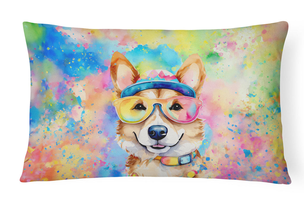 Corgi Hippie Dawg Decorative Throw Pillow 12x16 Indoor Outdoor Accent Cushion, Fabric Cover with Insert for Sofa, Bed, Porch & Living Room