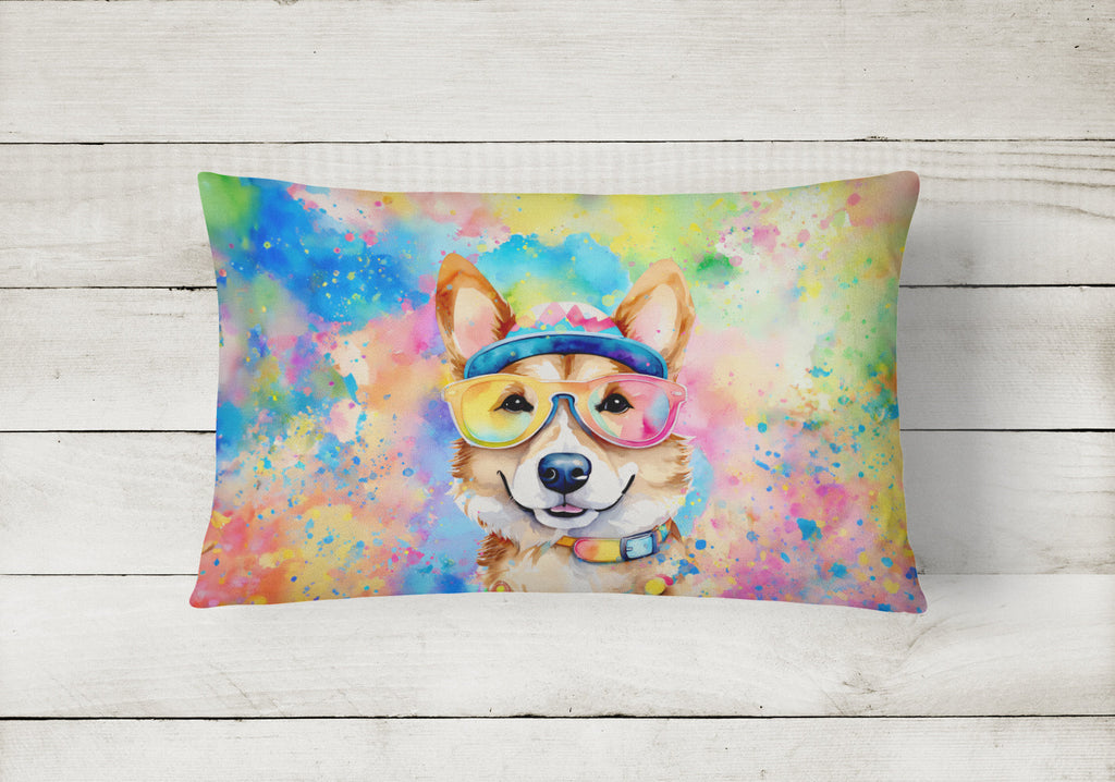 Corgi Hippie Dawg Decorative Throw Pillow 12x16 Indoor Outdoor Accent Cushion, Fabric Cover with Insert for Sofa, Bed, Porch & Living Room