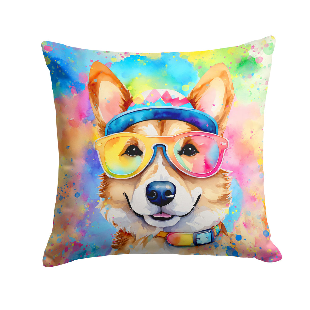Corgi Hippie Dawg Decorative Throw Pillow 18x18 Indoor Outdoor Accent Cushion, Fabric Cover with Insert for Sofa, Bed, Porch & Living Room