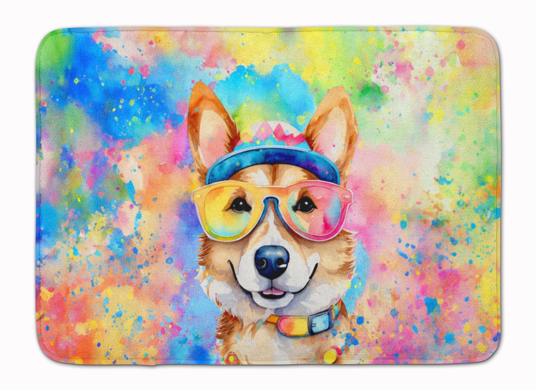 Corgi Hippie Dawg Memory Foam Kitchen Mat Machine Washable Anti-Fatigue Cushion Comfort Bath or Kitchen Rug