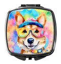 Corgi Hippie Dawg Compact Mirror Decorative Travel Makeup Mirror for Women Girls Gifts Pocket Makeup Mirror Folding Handheld