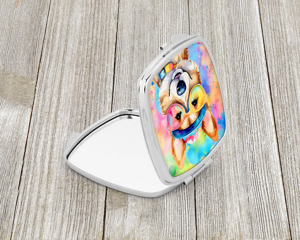Corgi Hippie Dawg Compact Mirror Decorative Travel Makeup Mirror for Women Girls Gifts Pocket Makeup Mirror Folding Handheld