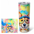 Corgi Hippie Dawg Stainless Steel Skinny Tumbler 20 oz Vacuum Double Walled Reusable Insulated Travel Cup