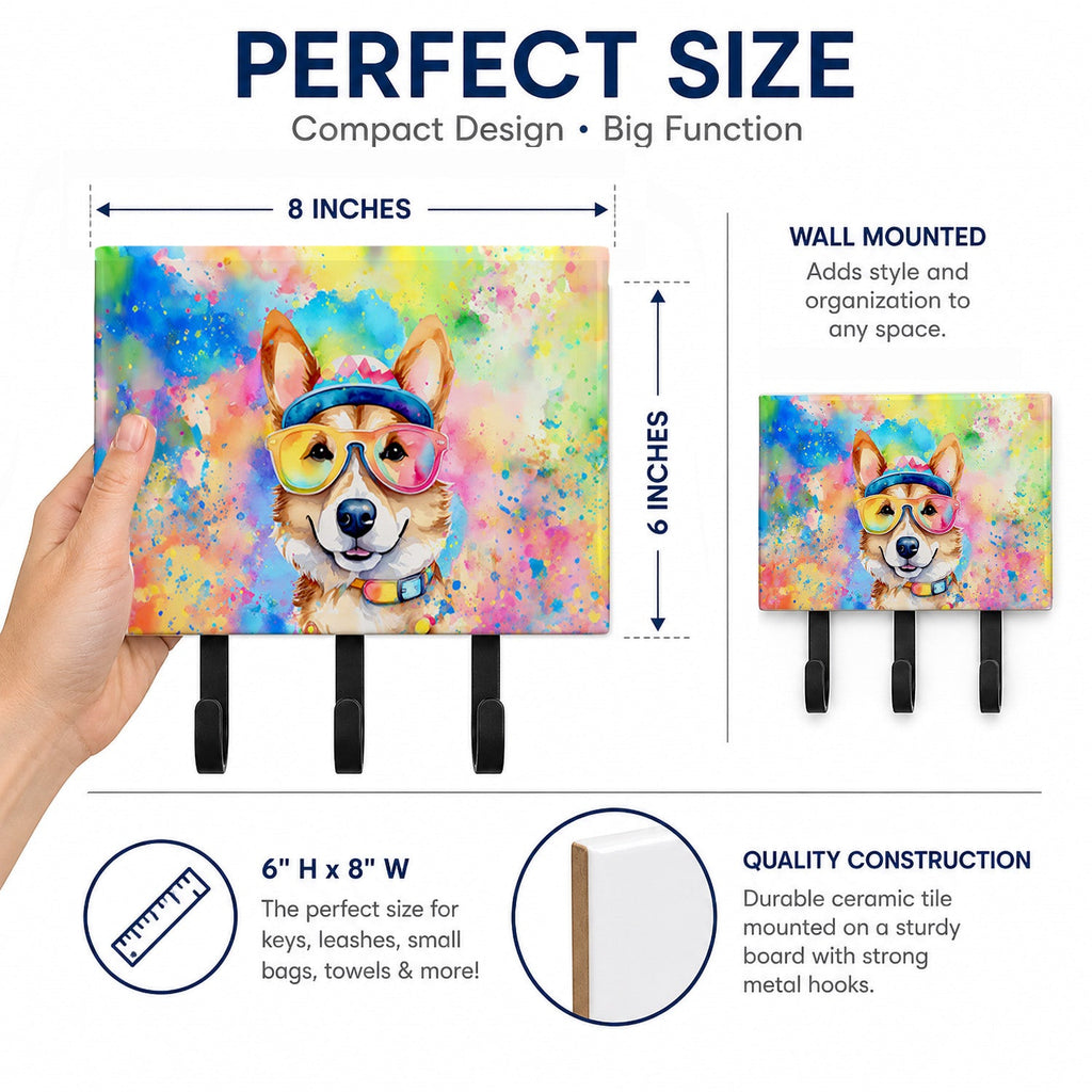 Corgi Hippie Dawg Leash or Key Holder Wall Hooks, Coat Rack Wall Mount, for Hanging Keys, Towels, Aprons, Leashes