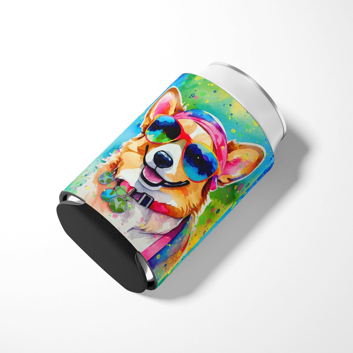 Corgi Hippie Dawg Can or Bottle Hugger Cooler Sleeve for Standard 12 oz Cans, Insulated Foam Beer & Soda Can Hugger Reusable