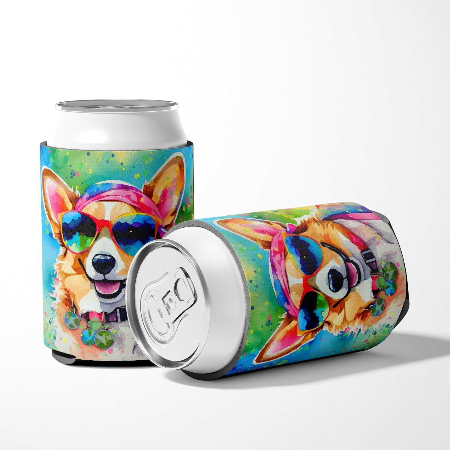 Corgi Hippie Dawg Can or Bottle Hugger Cooler Sleeve for Standard 12 oz Cans, Insulated Foam Beer & Soda Can Hugger Reusable