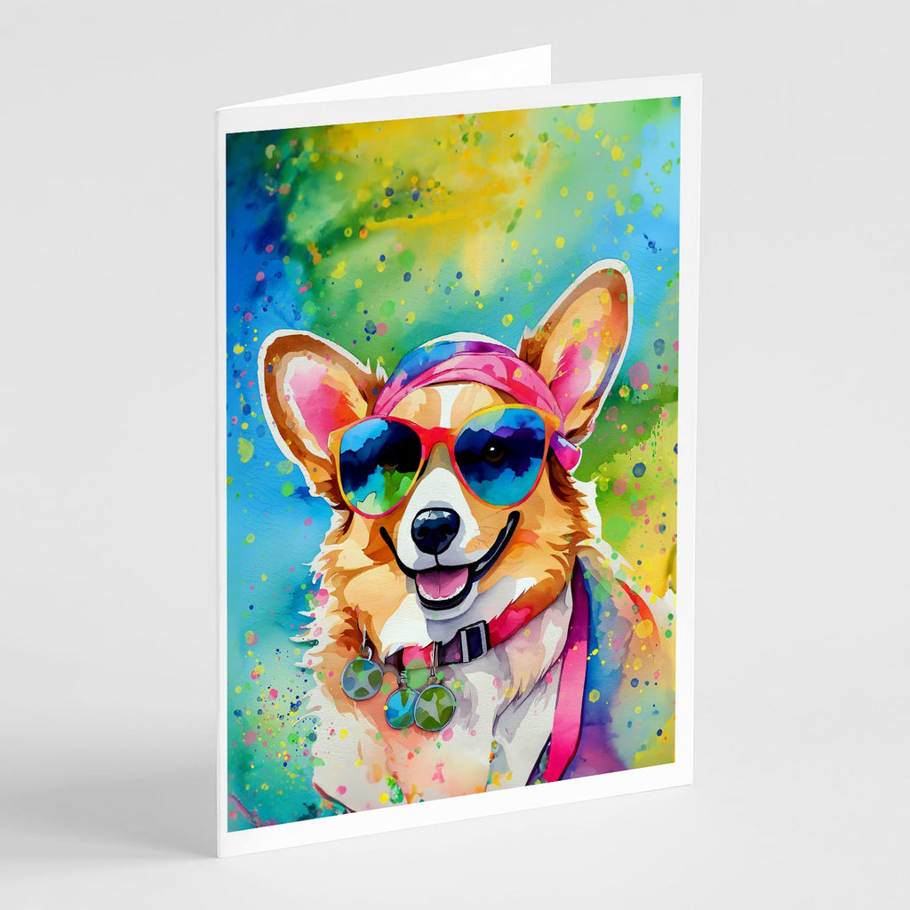 Corgi Hippie Dawg Greeting Cards Pack of 8 Blank Cards with Envelopes Whimsical A7 Size 5x7