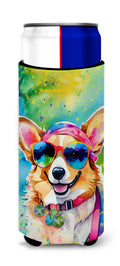 Corgi Hippie Dawg Slim Can Hugger , Insulated Foam Hugger for 12 oz Slim Cans, Beer Bottles & Water Bottles, Printed in USA