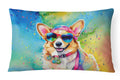 Corgi Hippie Dawg Decorative Throw Pillow 12x16 Indoor Outdoor Accent Cushion, Fabric Cover with Insert for Sofa, Bed, Porch & Living Room