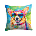 Corgi Hippie Dawg Decorative Throw Pillow 18x18 Indoor Outdoor Accent Cushion, Fabric Cover with Insert for Sofa, Bed, Porch & Living Room