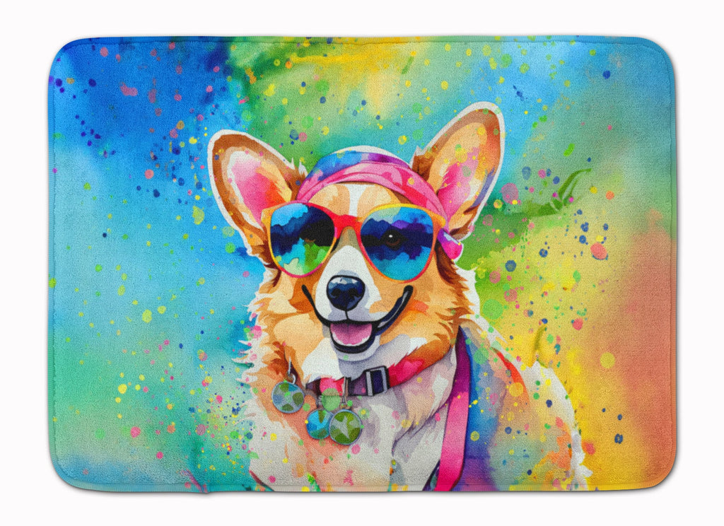 Corgi Hippie Dawg Memory Foam Kitchen Mat Machine Washable Anti-Fatigue Cushion Comfort Bath or Kitchen Rug