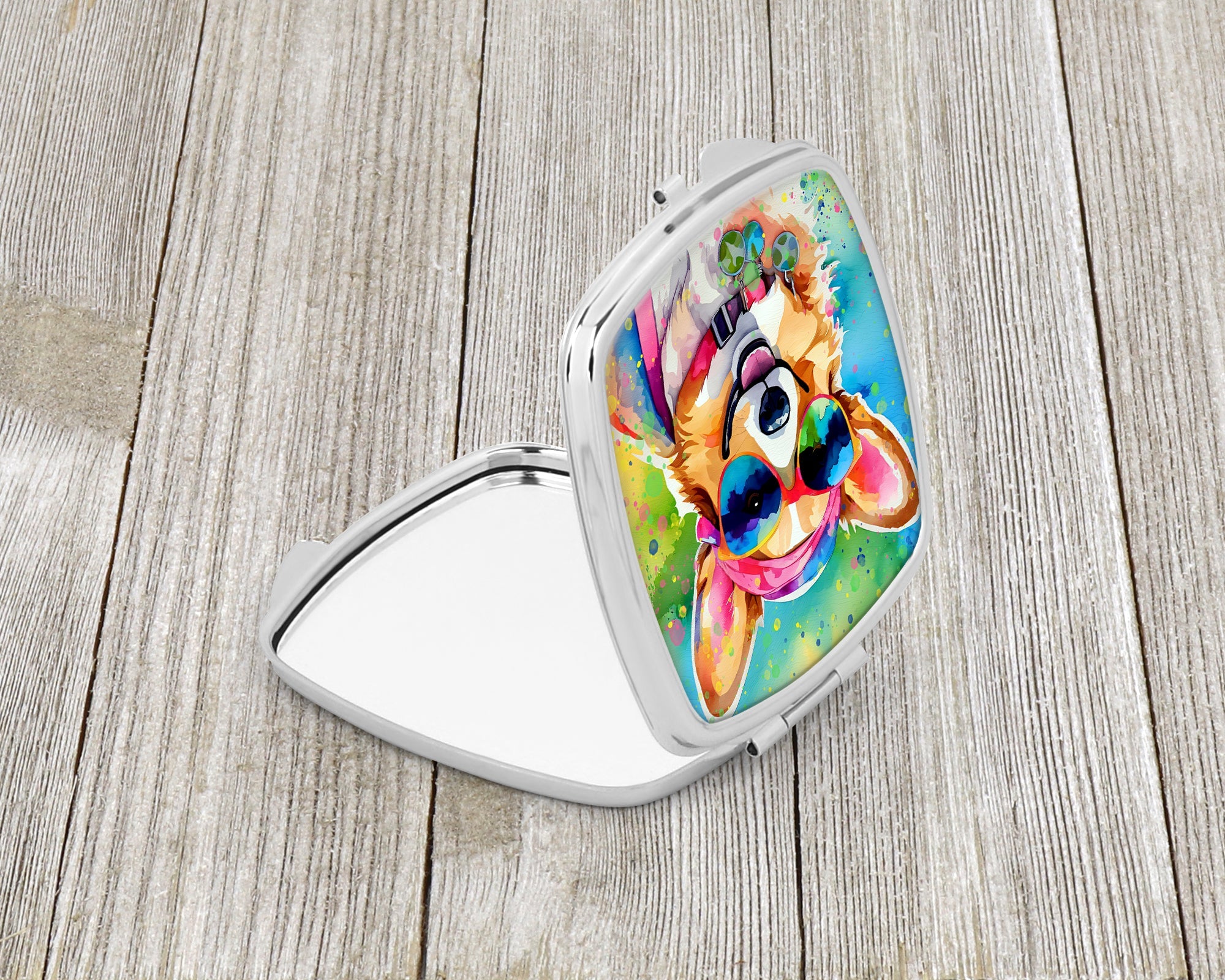 Corgi Hippie Dawg Compact Mirror Decorative Travel Makeup Mirror for Women Girls Gifts Pocket Makeup Mirror Folding Handheld