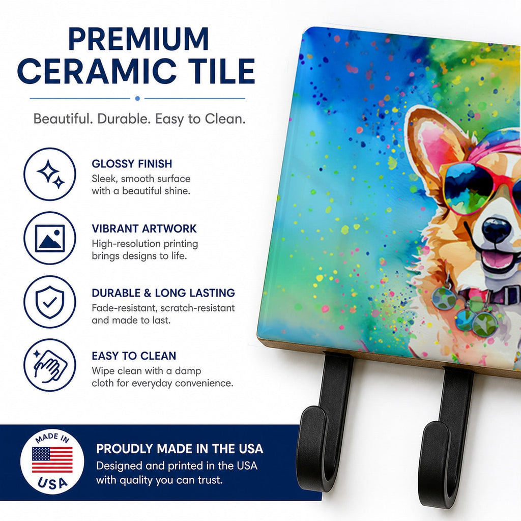 Corgi Hippie Dawg Leash or Key Holder Wall Hooks, Coat Rack Wall Mount, for Hanging Keys, Towels, Aprons, Leashes
