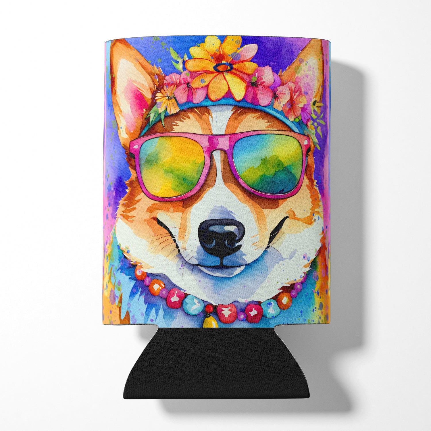 Corgi Hippie Dawg Can or Bottle Hugger Cooler Sleeve for Standard 12 oz Cans, Insulated Foam Beer & Soda Can Hugger Reusable
