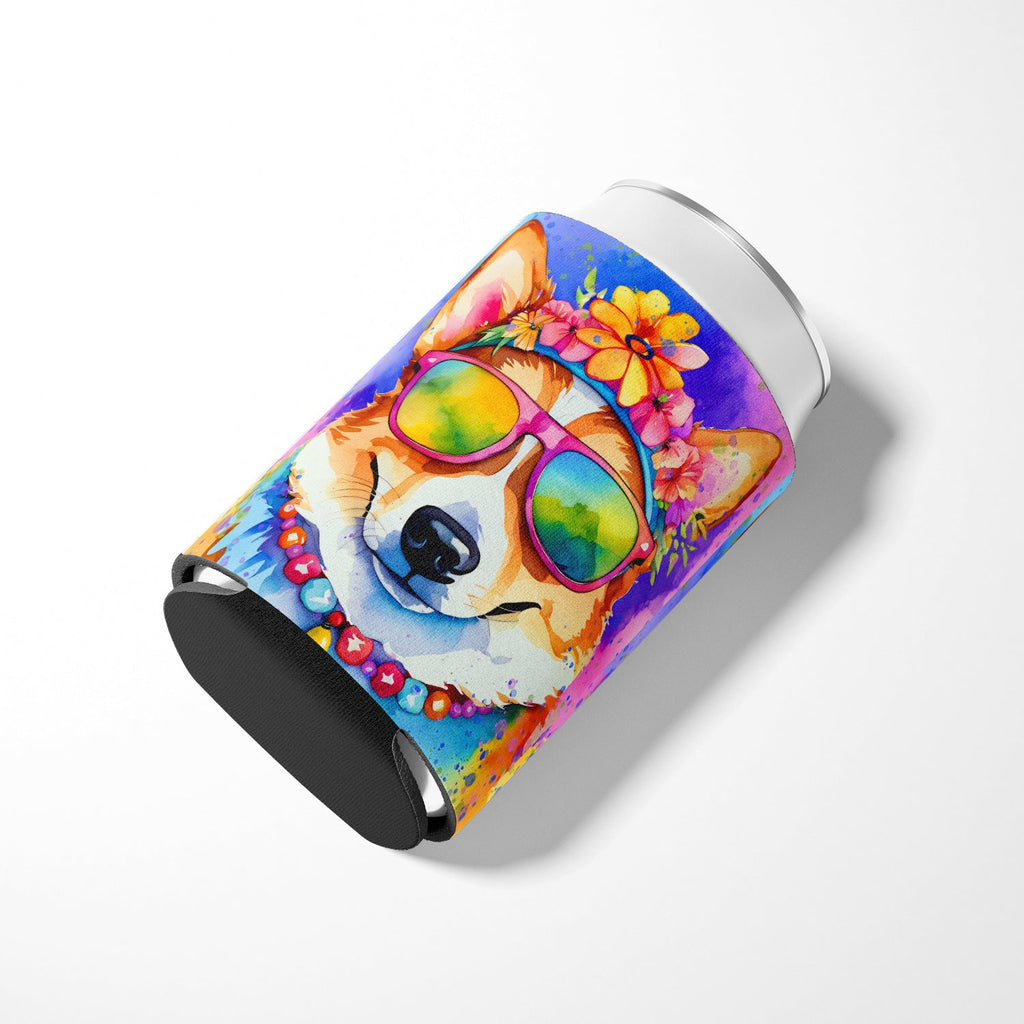 Corgi Hippie Dawg Can or Bottle Hugger Cooler Sleeve for Standard 12 oz Cans, Insulated Foam Beer & Soda Can Hugger Reusable