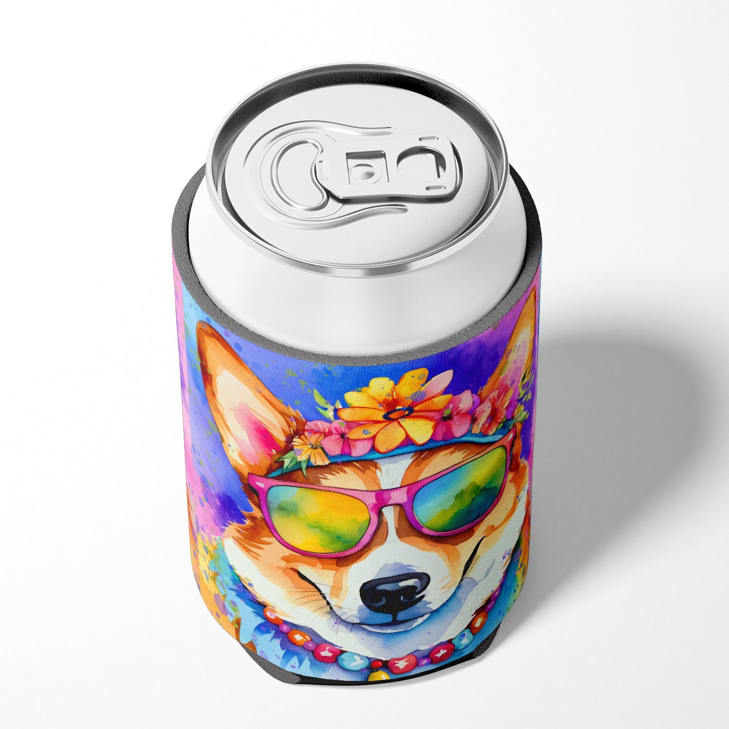 Corgi Hippie Dawg Can or Bottle Hugger Cooler Sleeve for Standard 12 oz Cans, Insulated Foam Beer & Soda Can Hugger Reusable