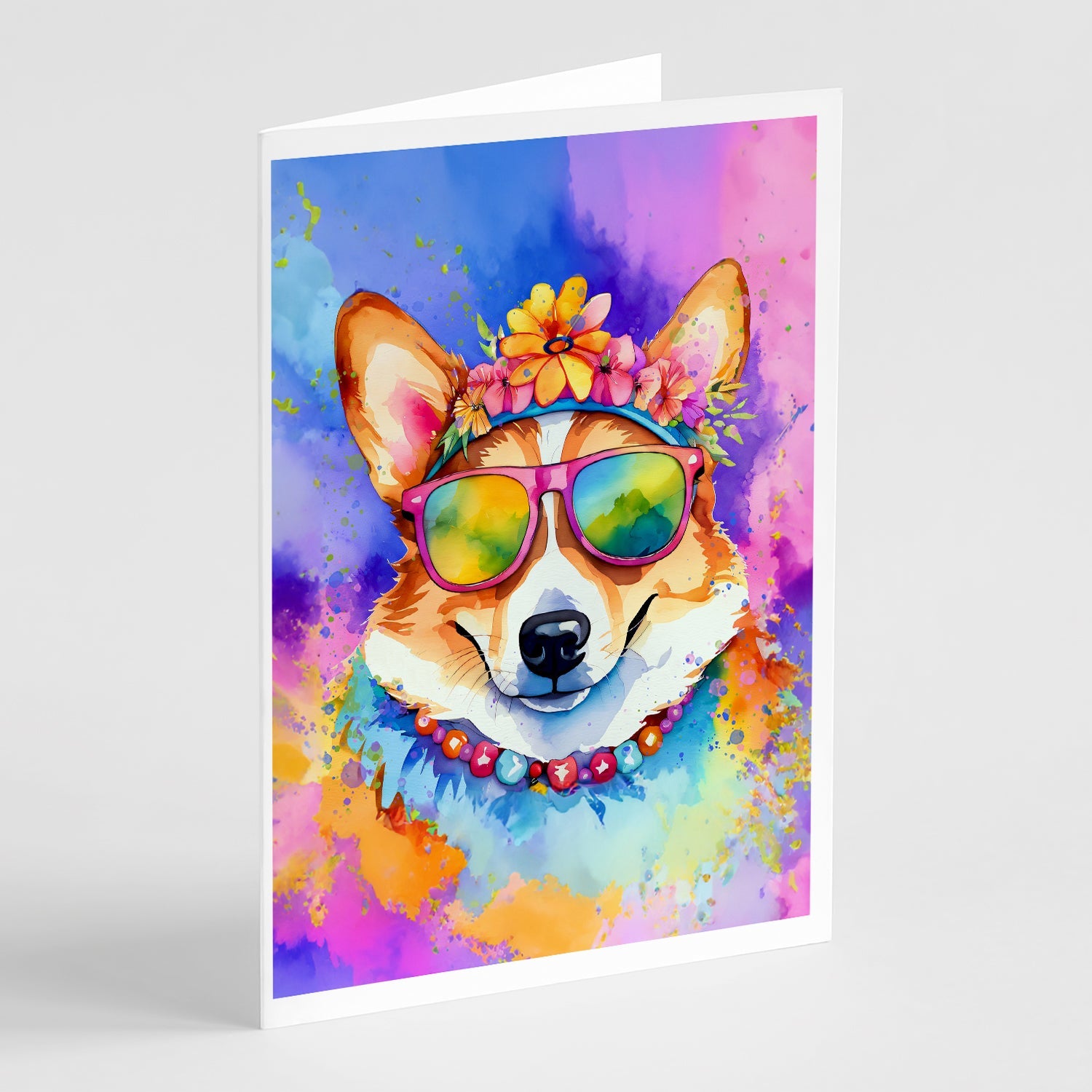 Corgi Hippie Dawg Greeting Cards Pack of 8 Blank Cards with Envelopes Whimsical A7 Size 5x7