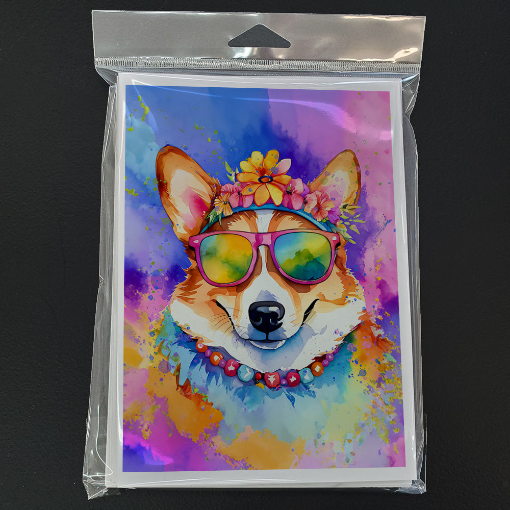 Corgi Hippie Dawg Greeting Cards Pack of 8 Blank Cards with Envelopes Whimsical A7 Size 5x7