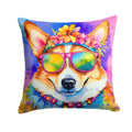 Corgi Hippie Dawg Decorative Throw Pillow 18x18 Indoor Outdoor Accent Cushion, Fabric Cover with Insert for Sofa, Bed, Porch & Living Room