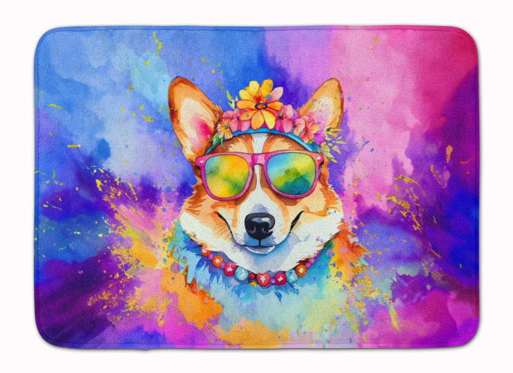 Corgi Hippie Dawg Memory Foam Kitchen Mat Machine Washable Anti-Fatigue Cushion Comfort Bath or Kitchen Rug