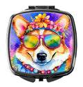 Corgi Hippie Dawg Compact Mirror Decorative Travel Makeup Mirror for Women Girls Gifts Pocket Makeup Mirror Folding Handheld