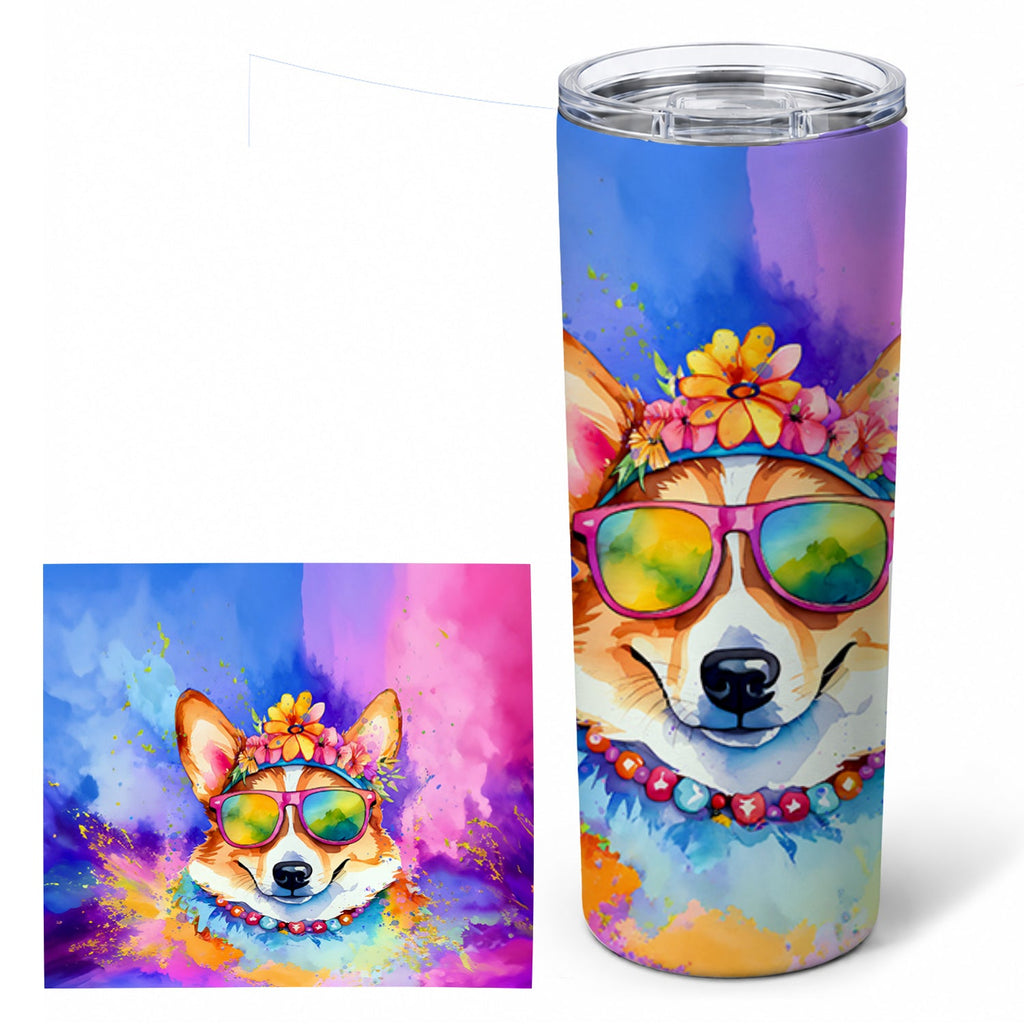 Corgi Hippie Dawg Stainless Steel Skinny Tumbler 20 oz Vacuum Double Walled Reusable Insulated Travel Cup
