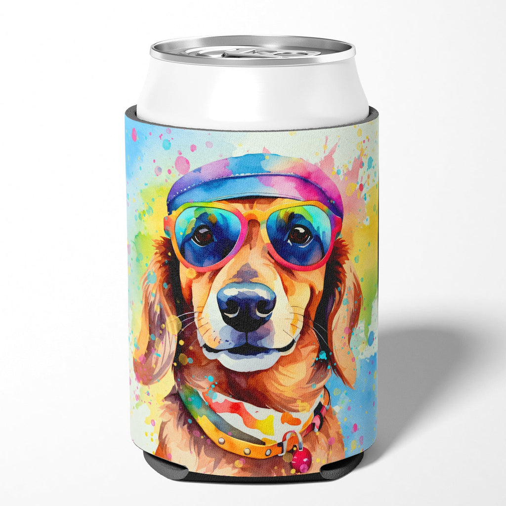 Dachshund Hippie Dawg Can or Bottle Hugger Cooler Sleeve for Standard 12 oz Cans, Insulated Foam Beer & Soda Can Hugger Reusable