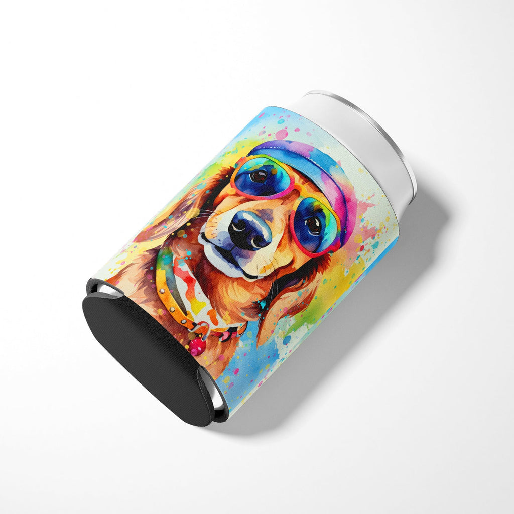 Dachshund Hippie Dawg Can or Bottle Hugger Cooler Sleeve for Standard 12 oz Cans, Insulated Foam Beer & Soda Can Hugger Reusable