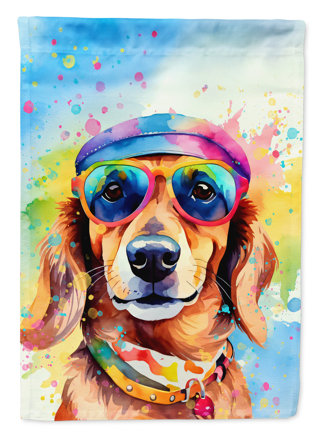 Dachshund Hippie Dawg House Flag 28x40 Porch Sleeve Pole Decorative Outside Yard Banner Artwork Wall Hanging, Polyester