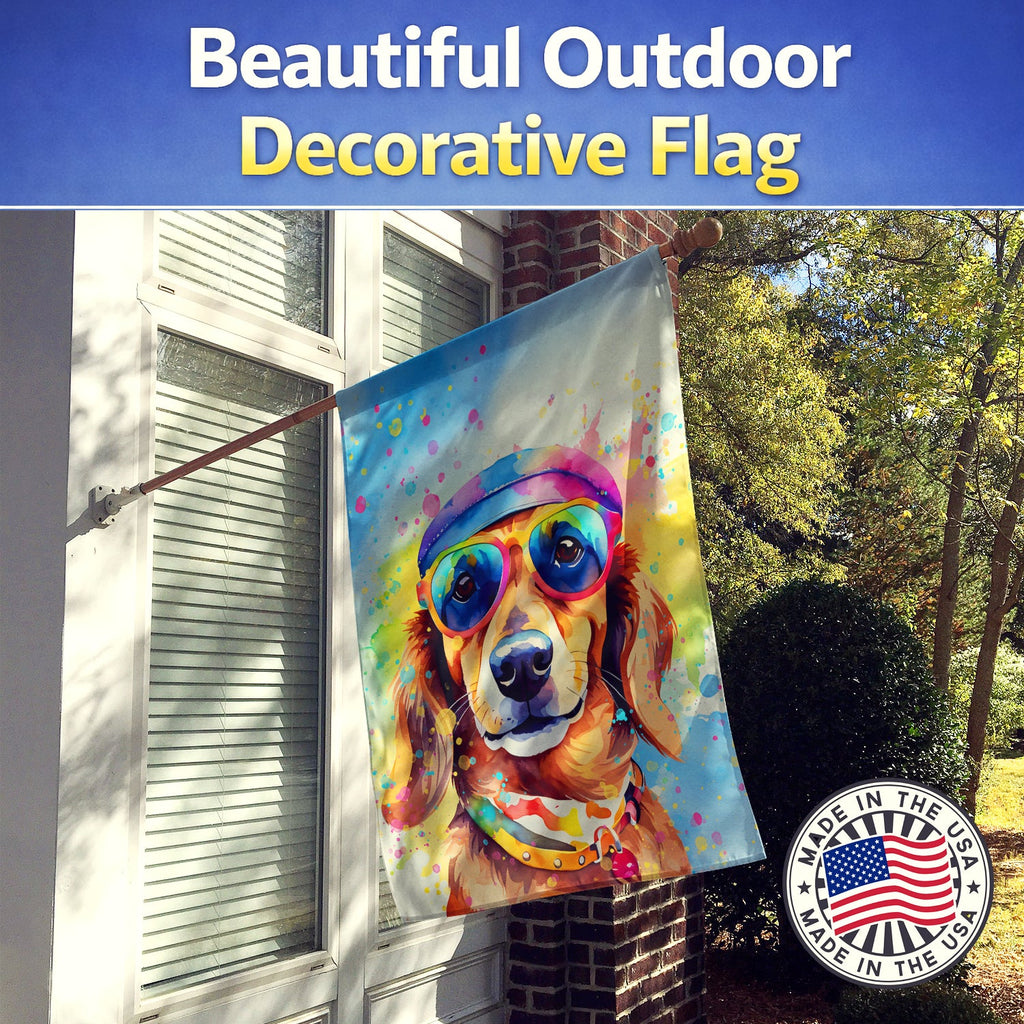 Dachshund Hippie Dawg House Flag 28x40 Porch Sleeve Pole Decorative Outside Yard Banner Artwork Wall Hanging, Polyester