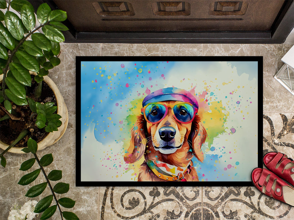 Dachshund Hippie Dawg Doormat Indoor Outdoor 18H X 27W Front Door Mat Rugs for Entryway, Non Slip Washable