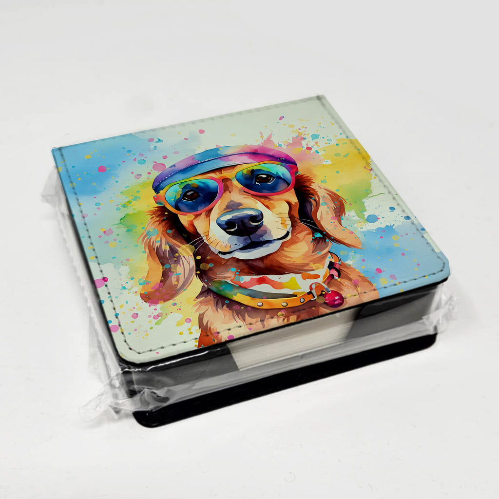Dachshund Hippie Dawg PU Leather Note Paper Holder with Artist-Designed Cover, Desk Accessory, Office Gift