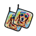 Dachshund Hippie Dawg Pot Holder Set of 2 Heat Resistant Quilted Hot Pads 7.5 x 7.5 Inch, Insulated Kitchen Trivets for Cooking & Baking