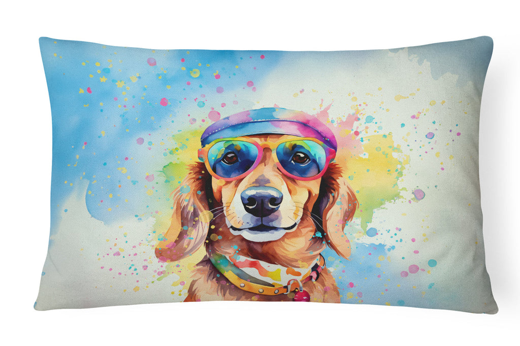 Dachshund Hippie Dawg Decorative Throw Pillow 12x16 Indoor Outdoor Accent Cushion, Fabric Cover with Insert for Sofa, Bed, Porch & Living Room