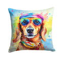 Dachshund Hippie Dawg Decorative Throw Pillow 18x18 Indoor Outdoor Accent Cushion, Fabric Cover with Insert for Sofa, Bed, Porch & Living Room