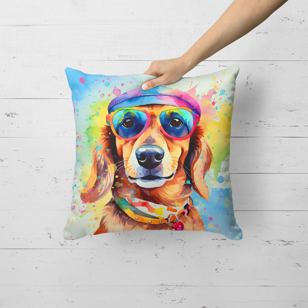Dachshund Hippie Dawg Decorative Throw Pillow 18x18 Indoor Outdoor Accent Cushion, Fabric Cover with Insert for Sofa, Bed, Porch & Living Room