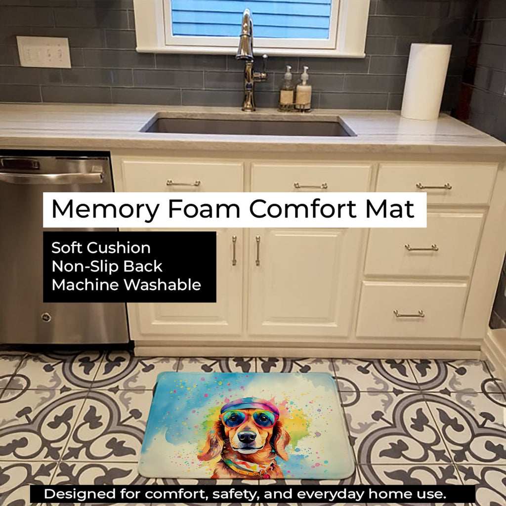 Dachshund Hippie Dawg Memory Foam Kitchen Mat Machine Washable Anti-Fatigue Cushion Comfort Bath or Kitchen Rug