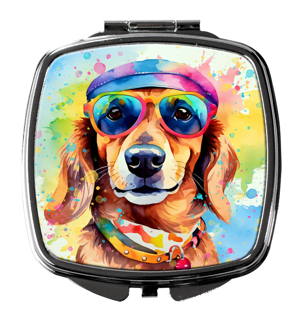 Dachshund Hippie Dawg Compact Mirror Decorative Travel Makeup Mirror for Women Girls Gifts Pocket Makeup Mirror Folding Handheld